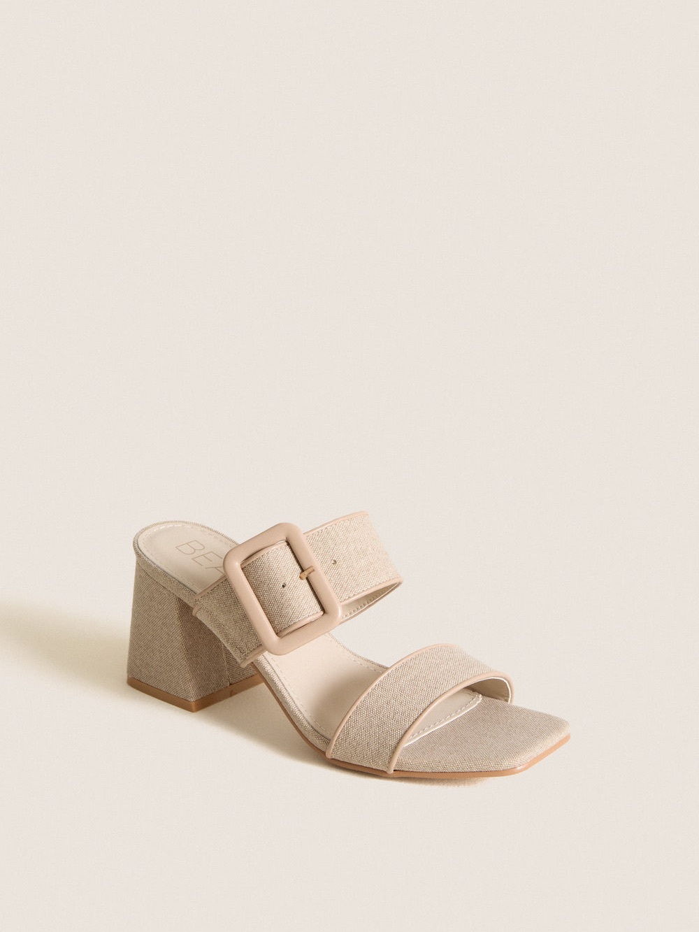 Sand Lucy Neutral Beige Block Heel Slide with Buckle